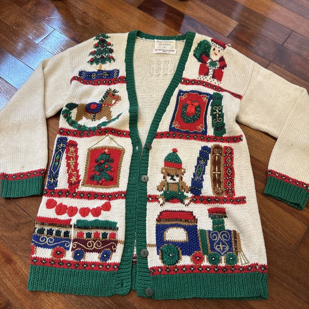 Vtg Marisa Christina Size L Women’s Christmas 1994 Cardigan Sweater